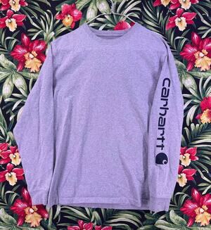 Carhartt Gray Long Sleeve Shirt Black Print Size Small